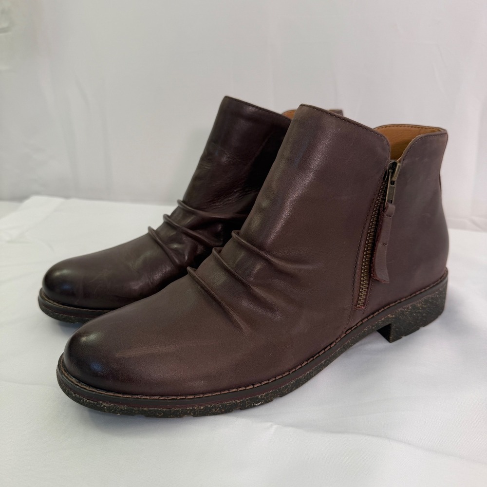 Aetrex Mila LB304 Brown Leather Ruched Ankle Boots Womens Size 10.5-11 EU 42